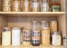 Kitchen pantry shelves with organized containers